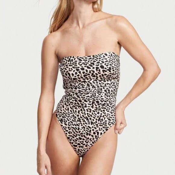 VS RUCHED LEOPARD ONE PIECE SWIMSUIT Size Small Removable Straps and Pads NWT - Picture 2 of 13